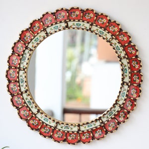 Peruvian Mirrors &quot;Harmonious Red 45 cm&quot; - Interior decoration - Wall mirror - Home decoration - Decorative mirrors - Crafts