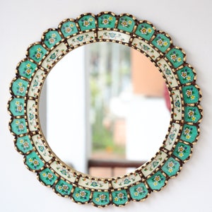 Peruaanse spiegels "Harmonious Turquoise 45 cm" - Interieurdecoratie - Wandspiegel - Woondecoratie - Decoratieve spiegels - Ambachten