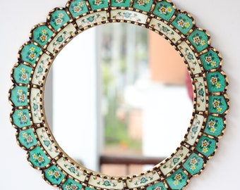Peruanska speglar "Harmonisk turkos 45 cm" - Inredning - Väggspegel - Heminredning - Dekorationsspeglar - Hantverk