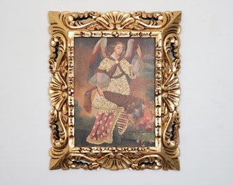 Cusco Painting with Frame "Archangel Gabriel" - Religious Art - Interior Decoration - Cusco School - Religious Painting 633