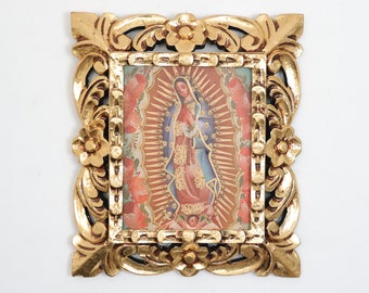 Cuzco Painting with Frame "Virgen de Gualupe" - Religious Art - Interior Decoration - Cusco School - Religious Painting 360