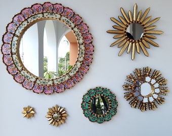 Peruvian Mirrors "Felicidad Rosa" - Interior decoration - Wall Mirror - Home decoration - Decorative mirrors - Peruvian Crafts