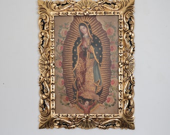 Cusco Painting with Frame "Virgin of Guadalupe" - Religious Art - Decoration - Cusco School - Religious Painting 826