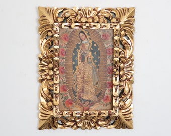 Cusco Painting with Frame "Virgin of Guadalupe" - Religious Art - Interior Decoration - Cusco School - Religious Painting 465