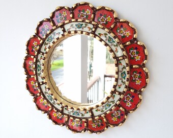 Peruvian Mirrors "Armoniosa 30cm Red" - Interior decoration - Wall mirror - Home decoration - Decorative mirrors