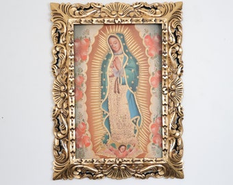 Cuzco Painting with Frame "Virgin of Guadalupe" - Religious Art - Decoration - Cusco School - Religious Painting 833