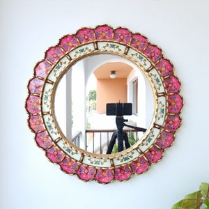 Peruvian Mirrors “Armoniosa 50cm Fuchsia” - Interior decoration - Wall mirror - Home decoration - Decorative mirrors - Crafts