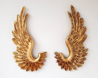 Blessed Wings - Hand carved wooden wings laminated to the leaf in bronze leaf - Decorative wings - Peruvian crafts