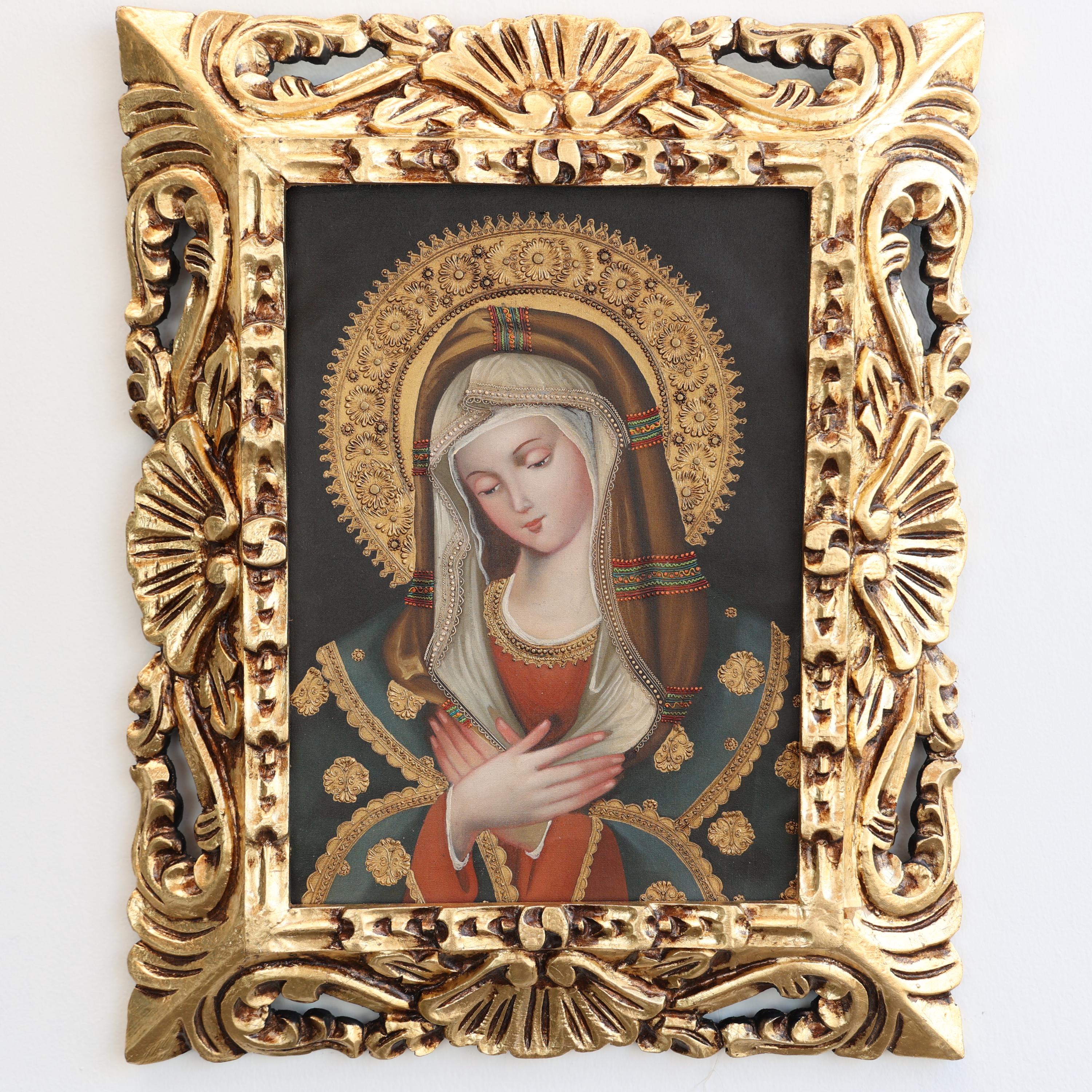 聖母子と聖ヨセフ 絵画 金色フレーム付き 聖母子と聖ヨセフ 宗教画 金色フレーム付き 【公式通販】