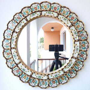 Peruvian Mirrors &quot;Harmonious Ivory 50cm&quot; - Interior decoration - Wall mirror - Home decoration - Decorative mirrors - Crafts