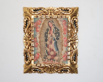 Cusco Painting with Frame "Virgin of Guadalupe" - Religious Art - Interior Decoration - Cusco School - Religious Painting 630