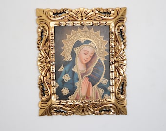 Cusco Painting with Frame "Virgin Mary" - Religious Art - Interior Decoration - Cusco School - Religious Painting 641