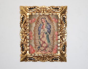 Cusco Painting with Frame "Virgin of Guadalupe" - Religious Art - Interior Decoration - Cusco School - Religious Painting 631