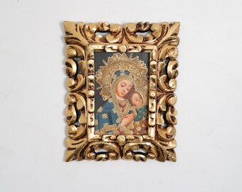 Cuzco Painting with Frame "Virgin with Child" - Interior decoration - Cusco school - Home decoration 116