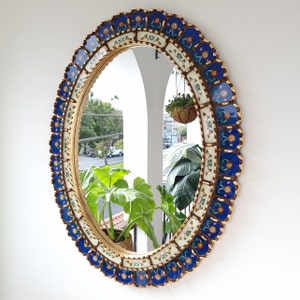 Beautiful 70cm Oval Blue Gold Mirror - Interior Decoration - Wall Mirror - Home Decor - Decorative Mirrors - Peruvian Crafts