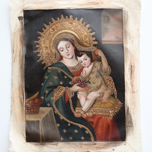 Cuzco Painting "Virgin of the Grape" | Andean Colonial Art Handmade in Peru | Traditional Decoration Religious Painting PF040002