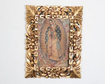 Cusco Painting with Frame "Virgin of Guadalupe" - Religious Art - Interior Decoration - Cusco School - Religious Painting 466