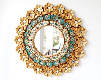 Peruvian Mirrors " Turquoise Pink 40cm " - Wall Mirror - Home Decoration- Decorative Mirrors - Peruvian Crafts