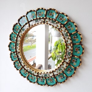 Peruvian Mirrors &quot;Harmonious Turquoise 35cm&quot;- Interior decoration - Wall mirror - Home decoration - Decorative mirrors - Crafts