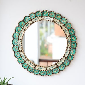 Peruvian Mirrors "Harmonious Turquoise 45 cm"- Interior decoration - Wall mirror - Home decoration - Decorative mirrors - Crafts