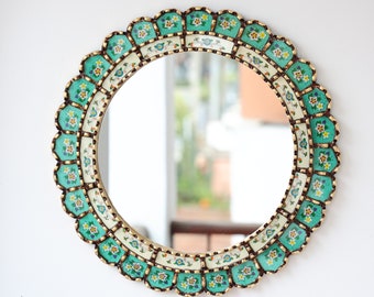 Peruvian Mirrors "Harmonious Turquoise 45 cm"- Interior decoration - Wall mirror - Home decoration - Decorative mirrors - Crafts