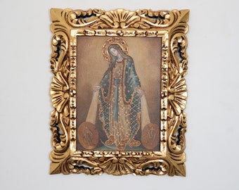 Cusco Painting with Frame "Miraculous Medal" - Religious Art - Interior Decoration - Cusco School - Religious Painting 638