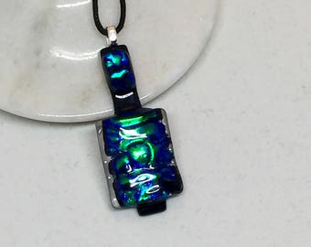 Necklace – Black, Green and Purple Dichroic Glass Pendant