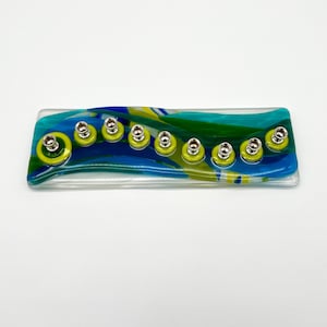Menorah – multi blue green fused glass