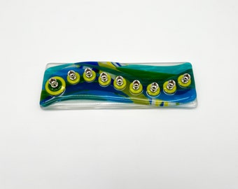 Menorah – multi blue green fused glass