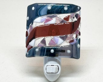 Night light – blue, white and purple fused glass