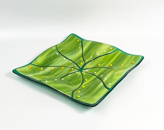 Fused glass plate – green and teal platter