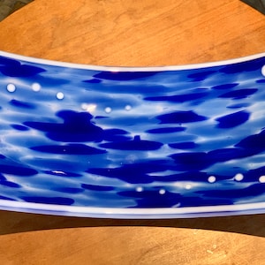 Fused Glass Plate – Blue and White Rectangular Tray