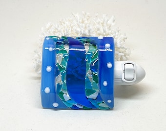 Night light – blue, white and teal fused glass