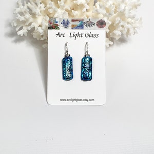Earrings – blue, aqua and silver dichroic fused glass