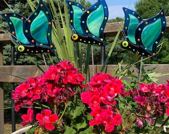 Fused glass garden stake - butterfly