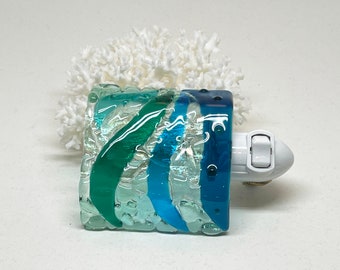 Night light – blue and teal green fused glass