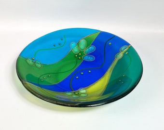 Large blue and green flower bowl