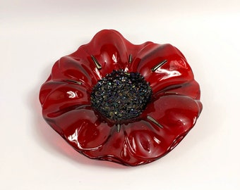 Fused Glass Bowl – Red and Orange Poppy Bowl