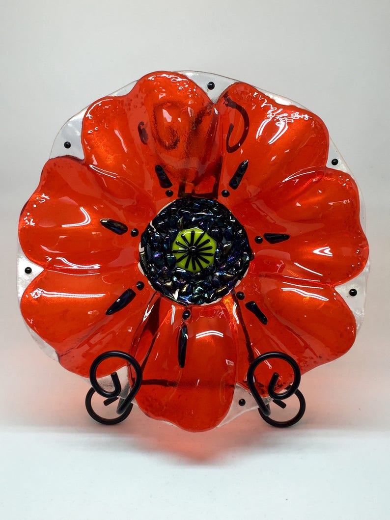 Fused Glass Bowl Orange Poppy Bowl Etsy