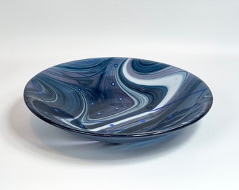 Large blue purple and white swirled glass bowl