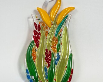 Suncatcher – garden flowers fused glass