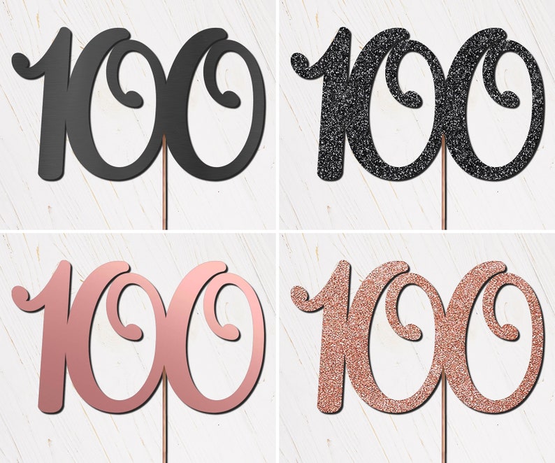 ANY AGE Year Personalised Custom Cake Toppers 100th Birthday Wedding Anniversary 100th Glitter Rose Gold Silver