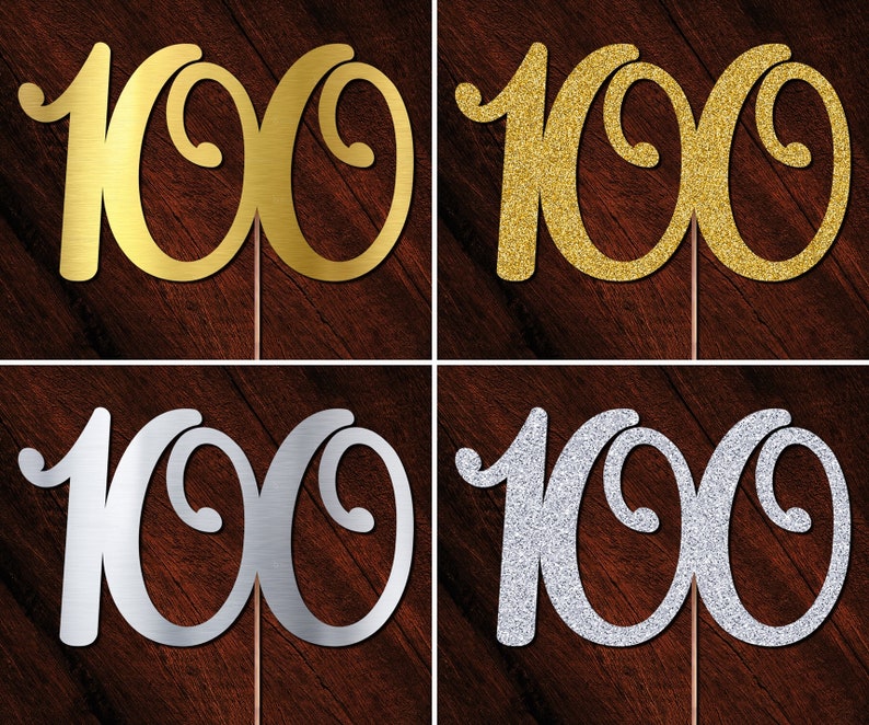 ANY AGE Year Personalised Custom Cake Toppers 100th Birthday Wedding Anniversary 100th Glitter Rose Gold Silver
