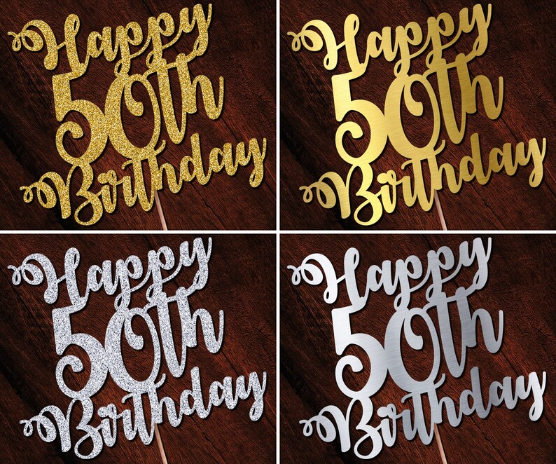 Personalised Custom Cake Toppers 50th Birthday Happy 50th Glitter Rose Gold Silver ANY AGE