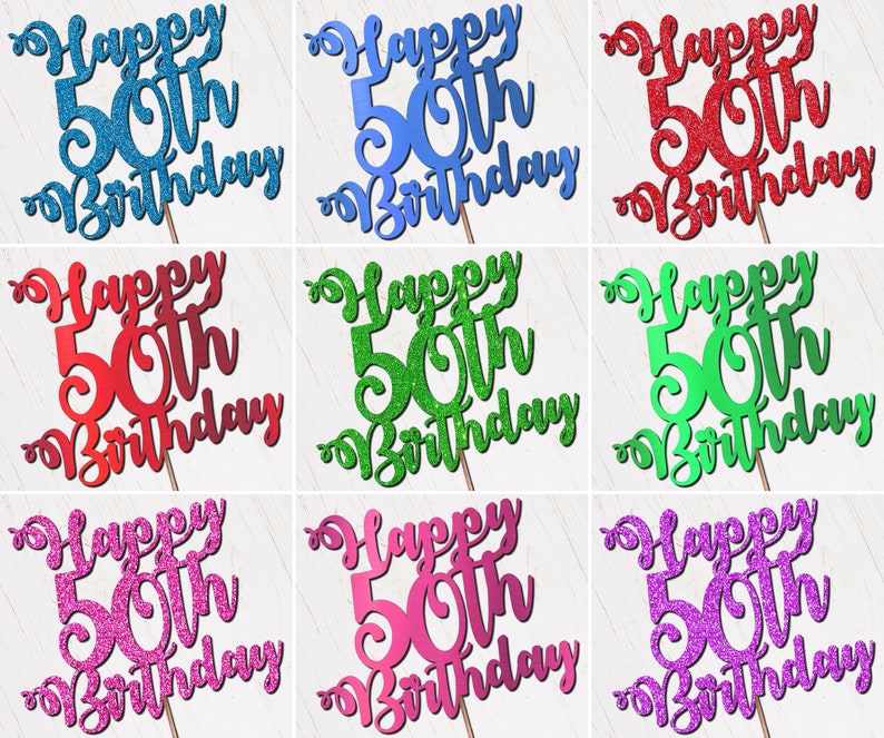 Personalised Custom Cake Toppers 50th Birthday Happy 50th Glitter Rose Gold Silver ANY AGE