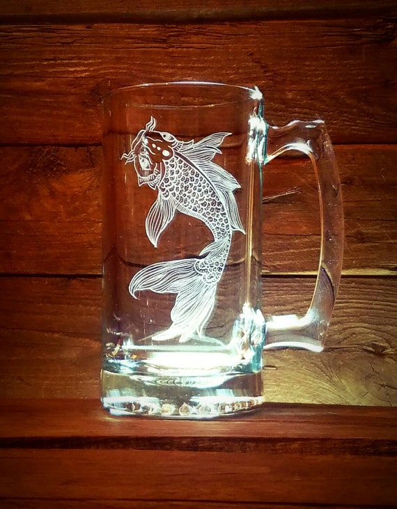 Koi Carp Fish Glass Mug Oriental Koi Fish Engraved Glass Etsy