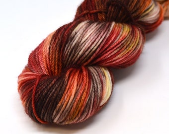 hand dyed yarn | worsted weight yarn | speckled yarn | worsted yarn | Yellow | Red | Brown | Pile of Leaves