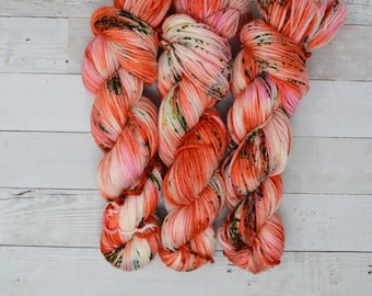 hand dyed yarn | Dyed yarn | worsted weight yarn | speckled yarn | worsted yarn | Sweater yarn | hat yarn | speckles | Flamingo