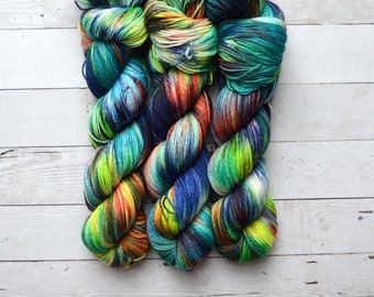 hand dyed yarn | fingering weight yarn | Yarn | Superwash | fingering yarn | Sock Yarn | multi colored | Tiki Bar