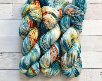 hand dyed yarn | fingering weight yarn | Yarn | Superwash | Speckled Yarn | fingering yarn | Sock Yarn | Blue | multi colored | West Coast